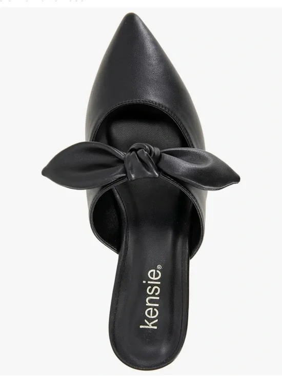 Kensie Black Pointed Bow-Detail Kitten Heel Mules - Picture 5 of 9